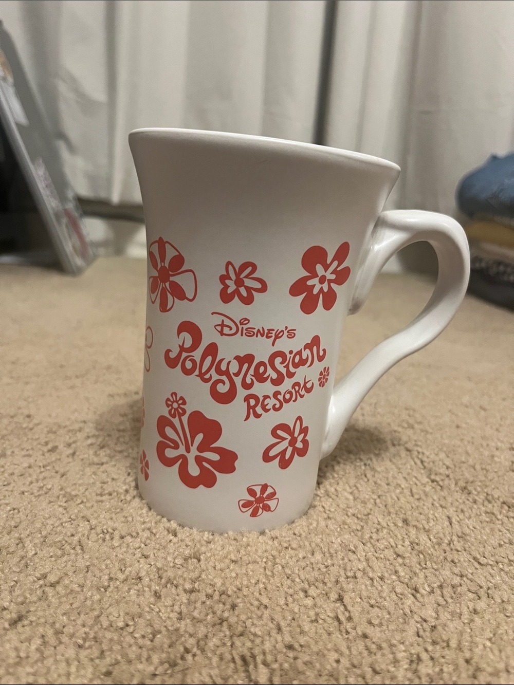 Disney's Polynesian Resort White and Coral Floral Ceramic Mug